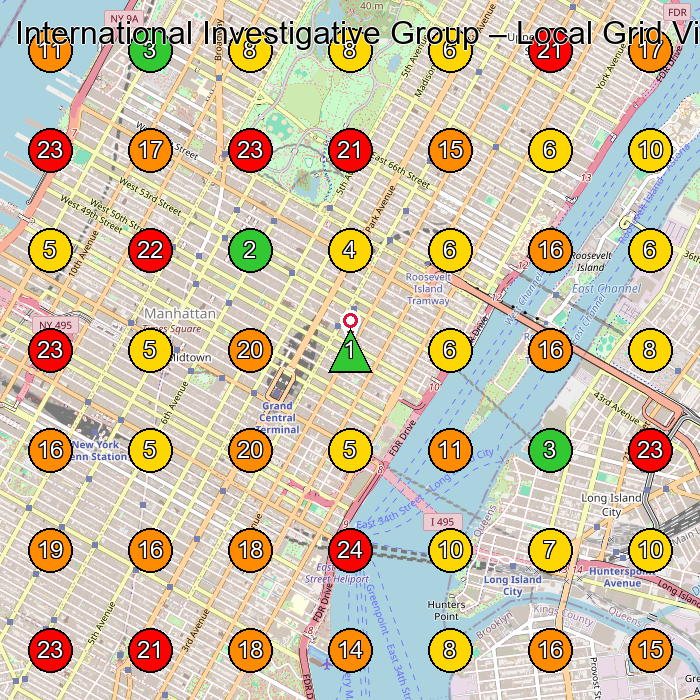 International Investigative Group Private Investigator GeoGrid ranking map for New York NY